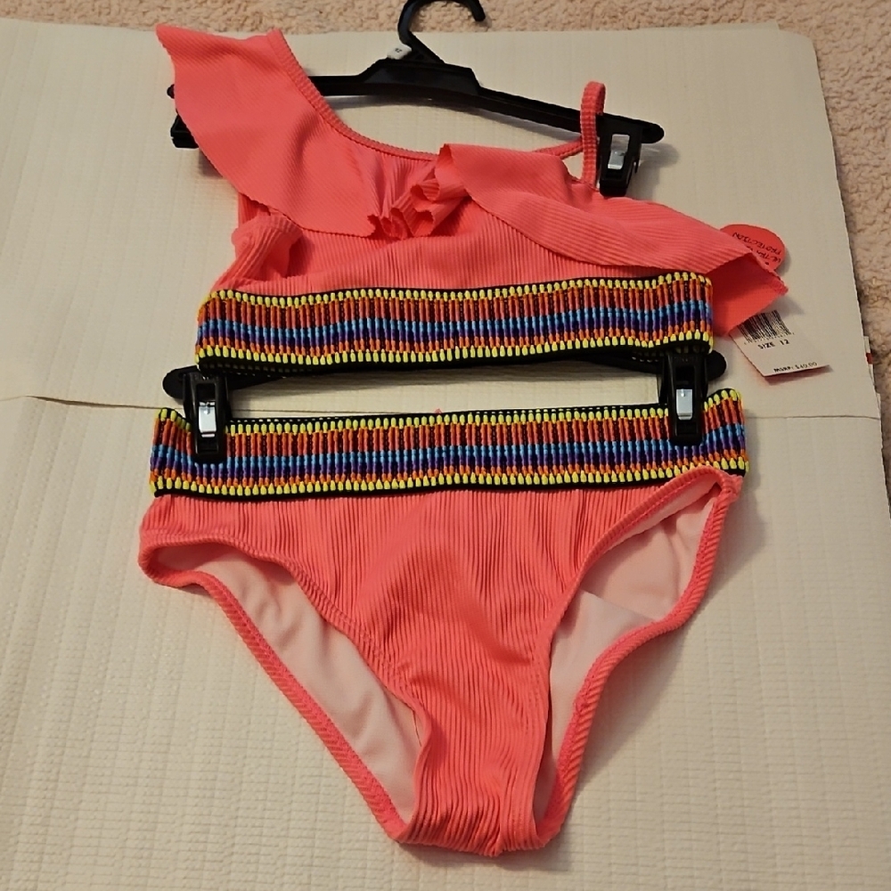 Betsey Johnson Pink Kids Swim Bikini with Multicolor Stripes